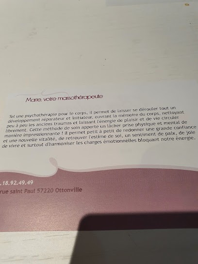 Marie Oliverio, Voyage Sensoriel, Massothérapeute/Energéticienne, Institut de Massage à Ottonville