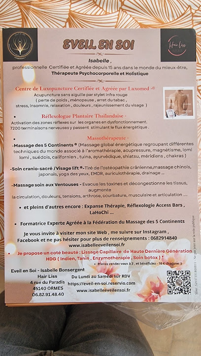 Isabelle Bonsergent - Éveil En Soi - Cabinet De Luxopuncture - Réflexologue - Massages Et Soins Énergétiques Institut De Massage à Ormes