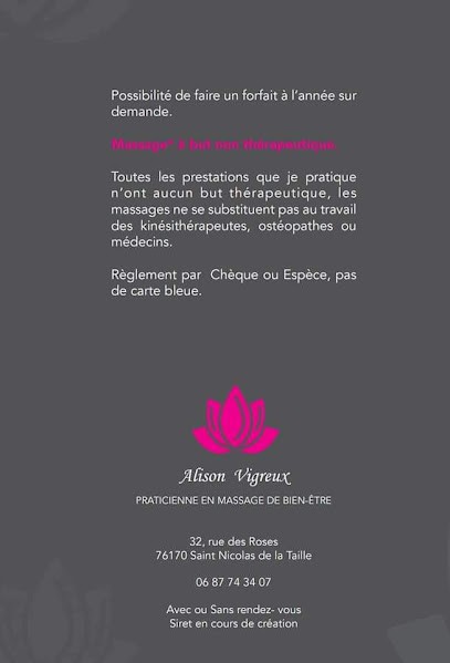 Alison Vigreux - Patricienne En Massage Bien-être, Institut de Massage à Saint-Nicolas-de-la-Taille